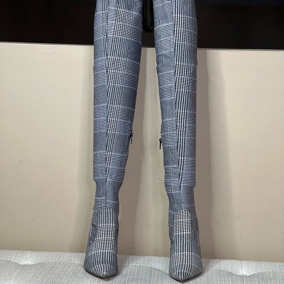 Beth Multi Plaid Pull on Stretch Tall Boots - Picture 2 of 13